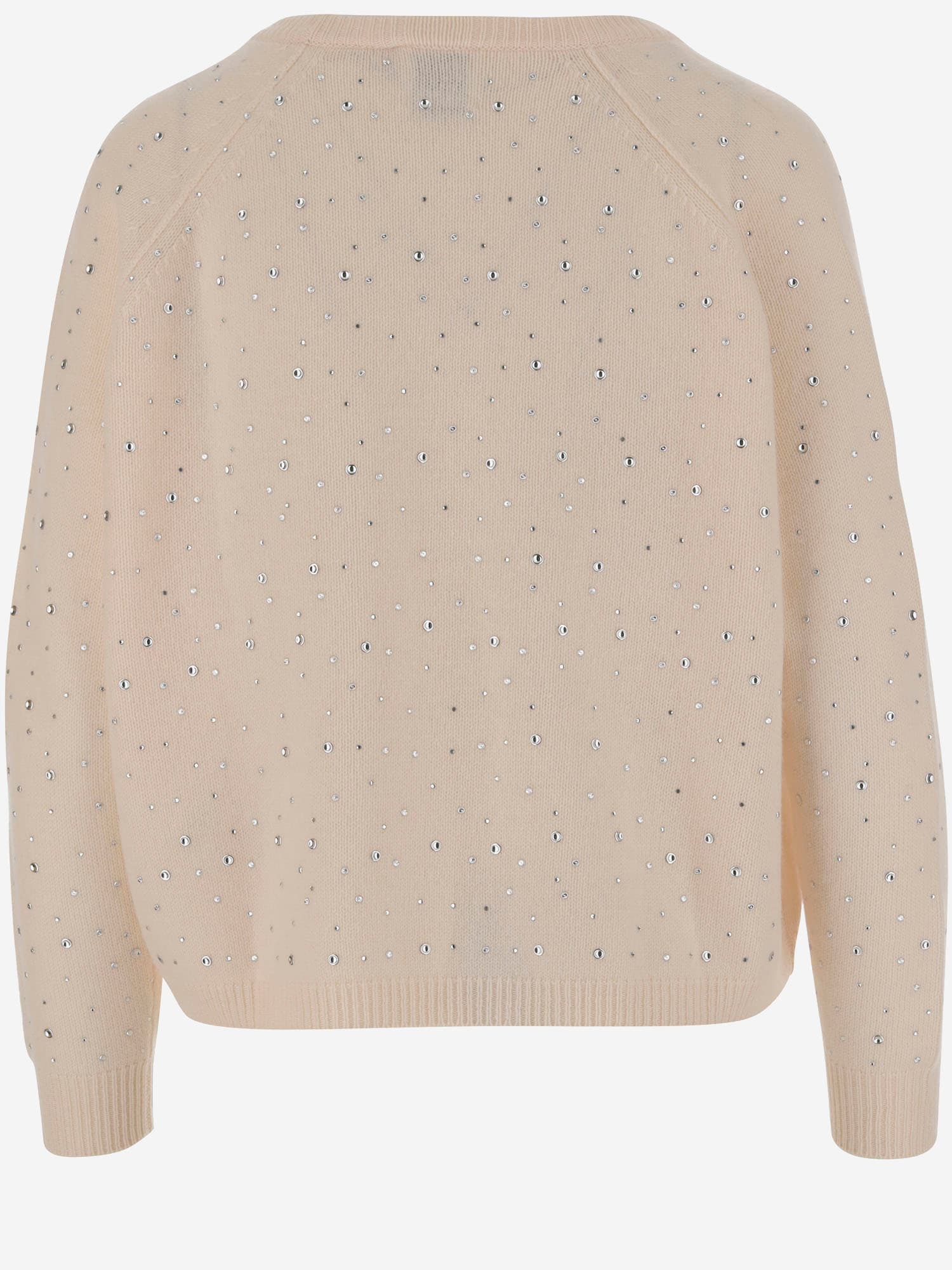 Allude Wool Blend Pullover With Rhinestones And Studs In Ivory