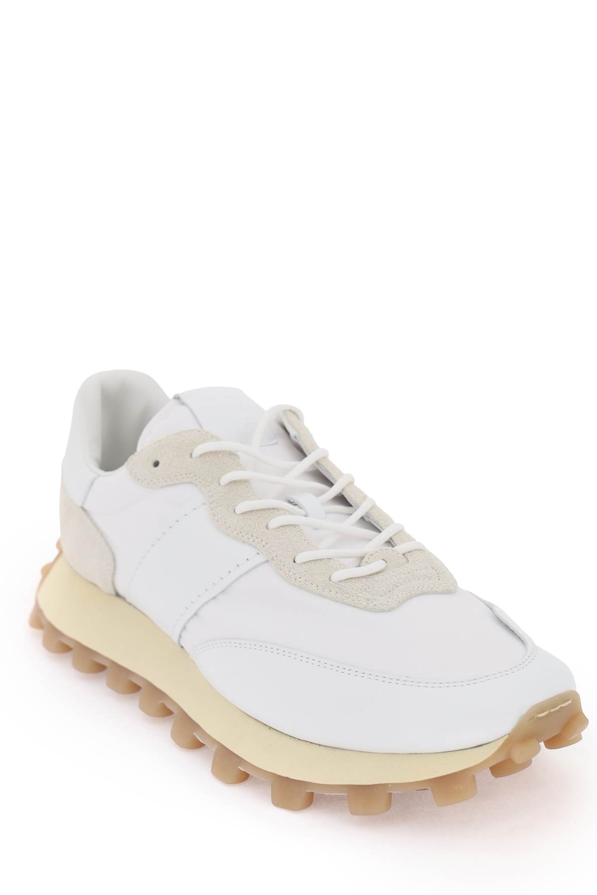 Shop Tod's Leather And Fabric 1t Sneakers In Bianco Bianco Lana (beige)