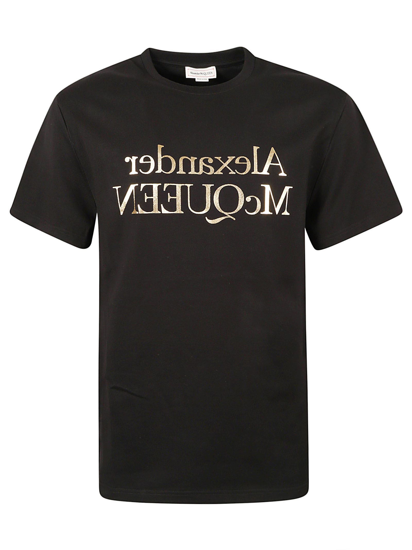 Alexander Mcqueen Regular Logo Print T-shirt In Black/gold