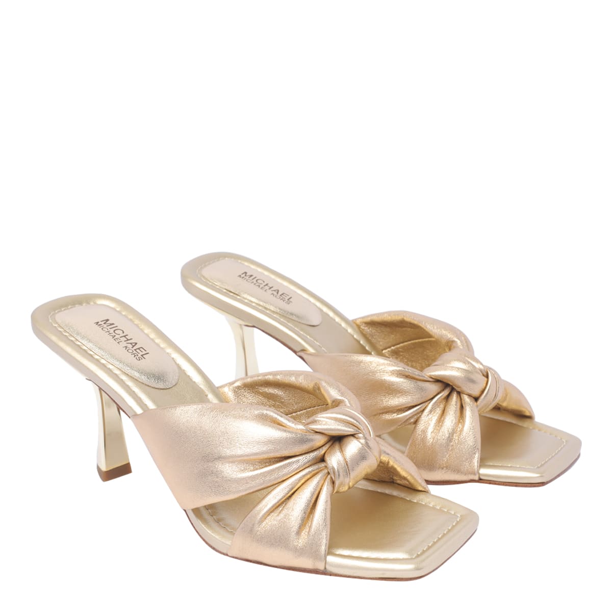Shop Michael Kors Elena Heleed Sandals  In Gold