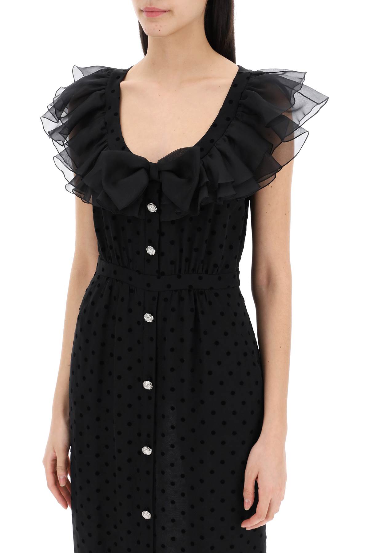 Shop Alessandra Rich Polka Dot Midi Dress In Ge In Black (black)