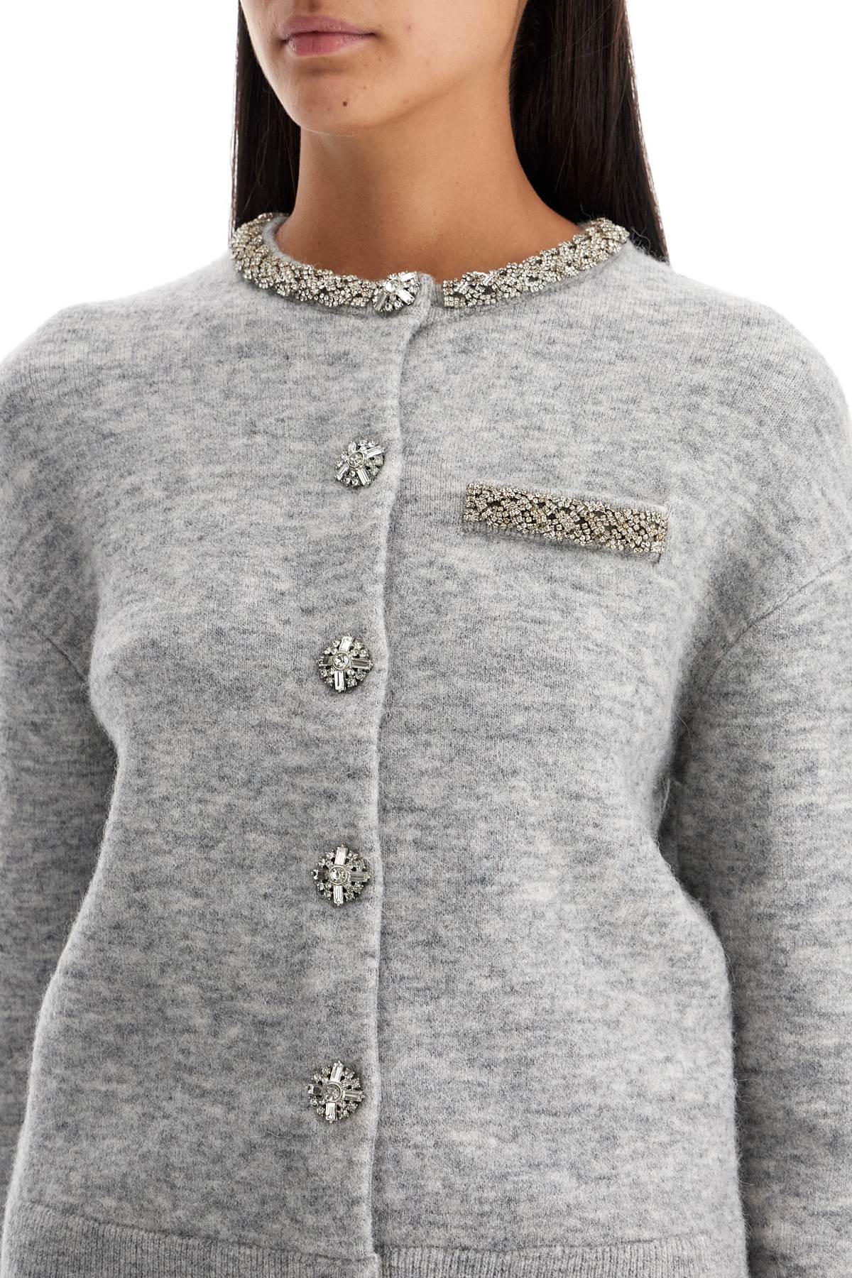 Shop Self-portrait Melange Cardigan With Crystals In Grey (grey)