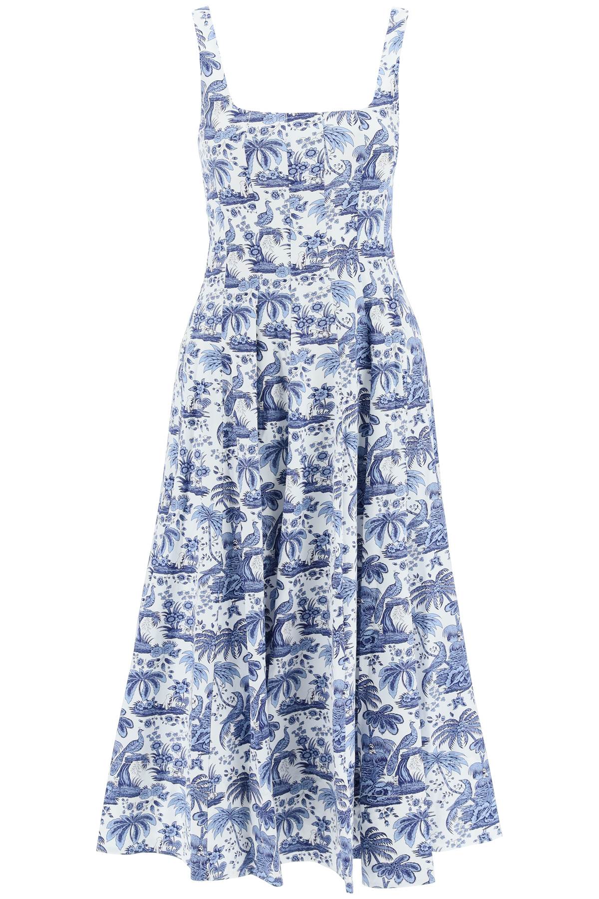 STAUD WELLS TOILE DE JOUY COTTON MIDI DRESS