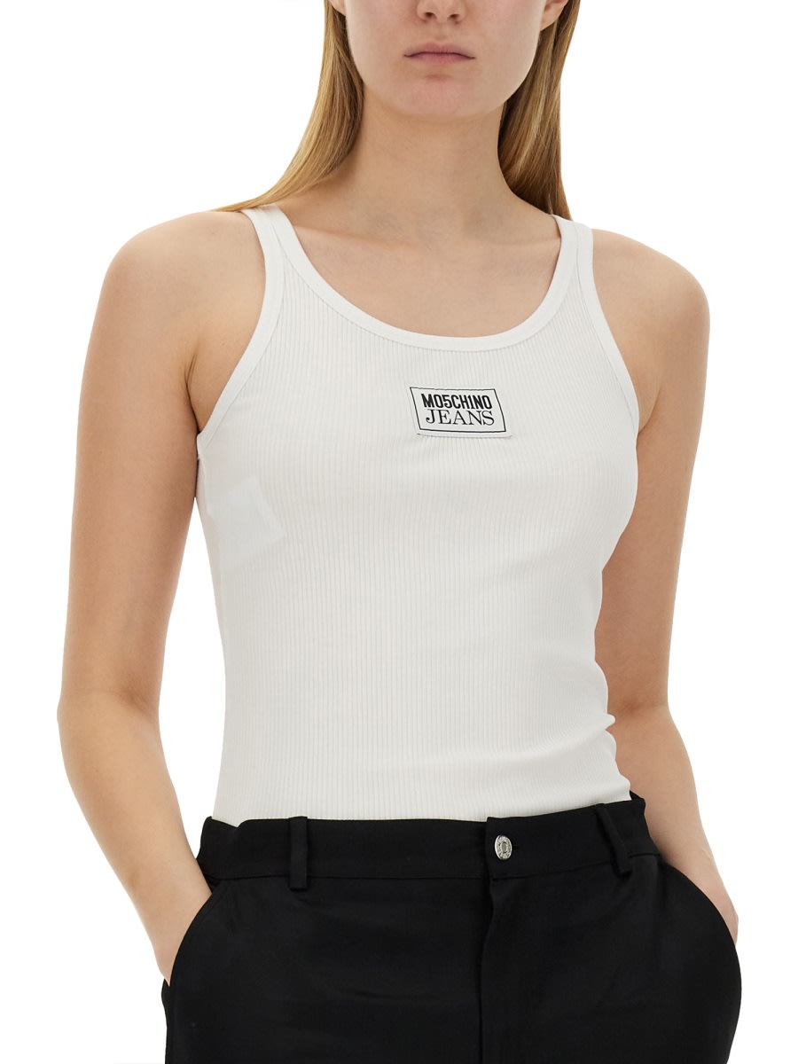 Shop M05ch1n0 Jeans Tops With Logo In White