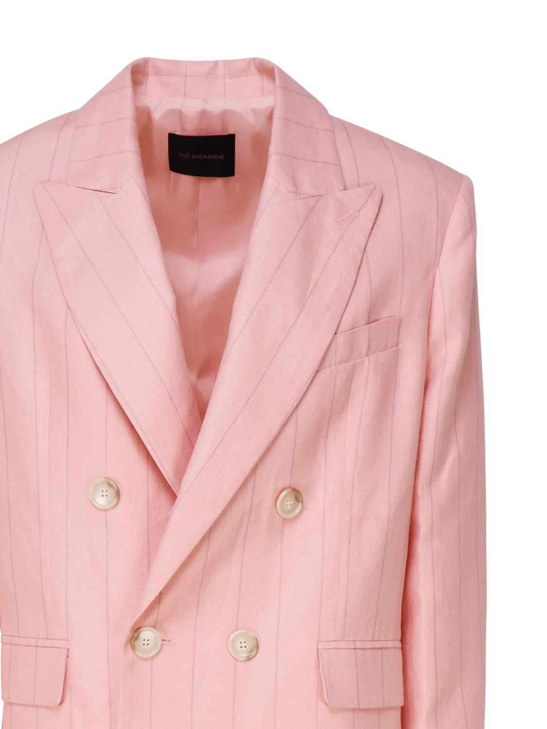 The Andamane Structured Blazer With Shoulder Padding And Multiple Pockets In Pink
