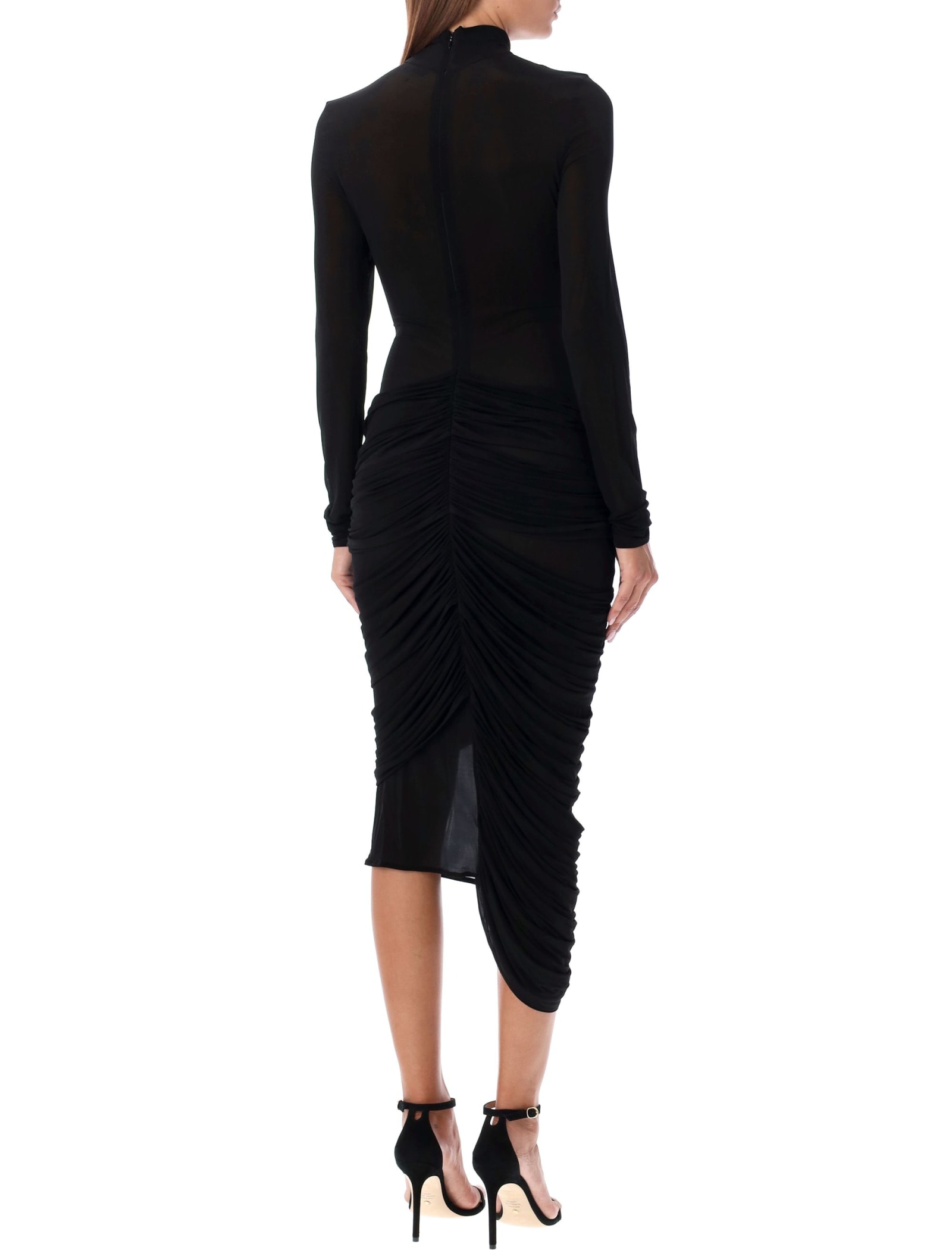 Shop Magda Butrym Midi Dress Long Sleeve Ruched Sleeve In Black