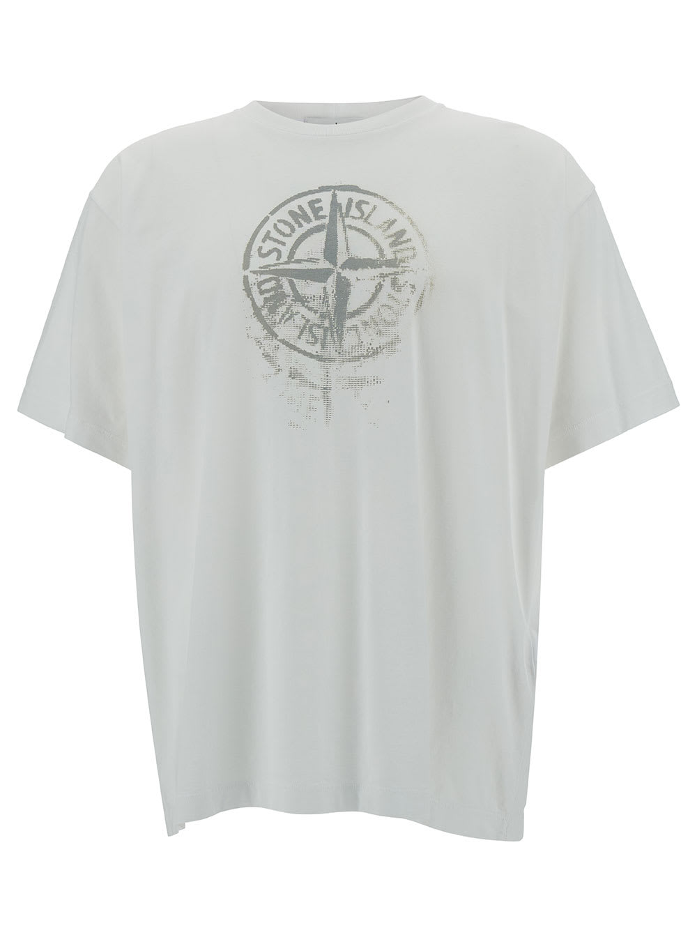 Stone Island White Crew Neck T-shirt In Cotton Man