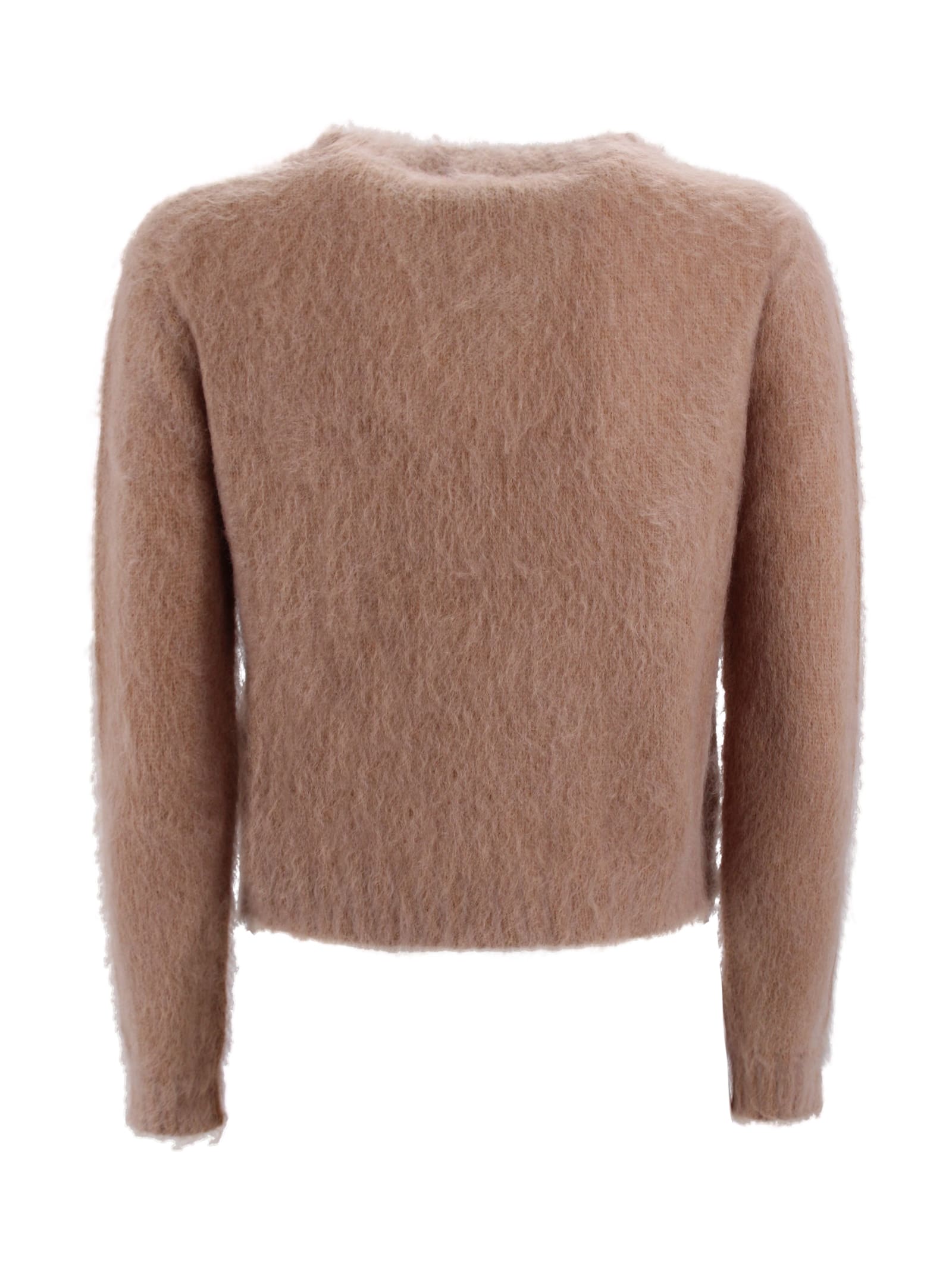 Max Mara Crew Neck Jumper In Mohair Blend Yarn In Brown