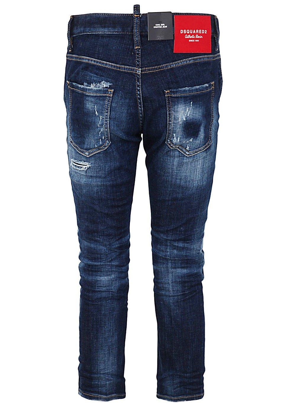 Shop Dsquared2 Logo Patch Cropped Distressed Jeans In Denim