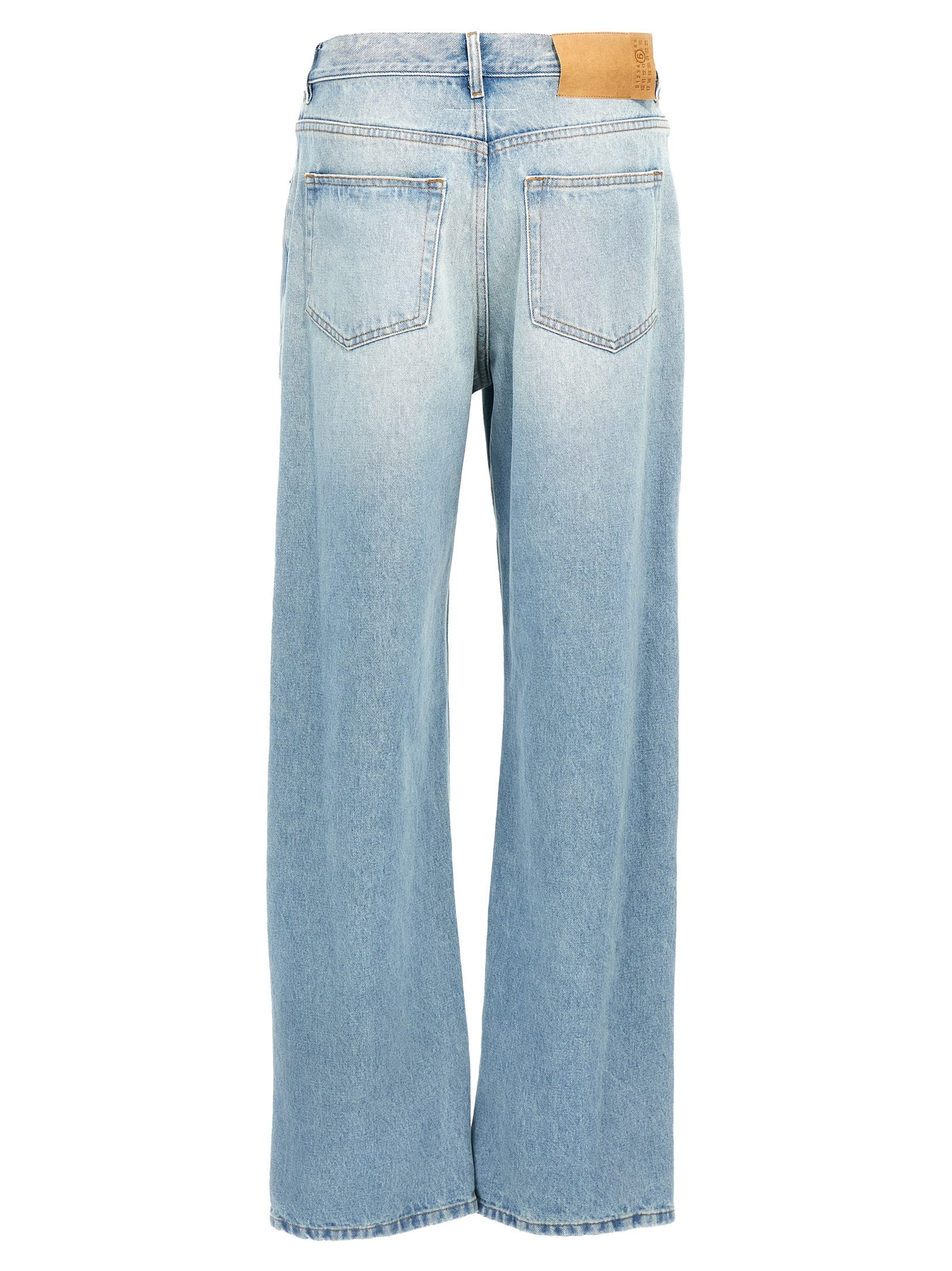 Shop Mm6 Maison Margiela Knee Detail Jeans In Light Blue