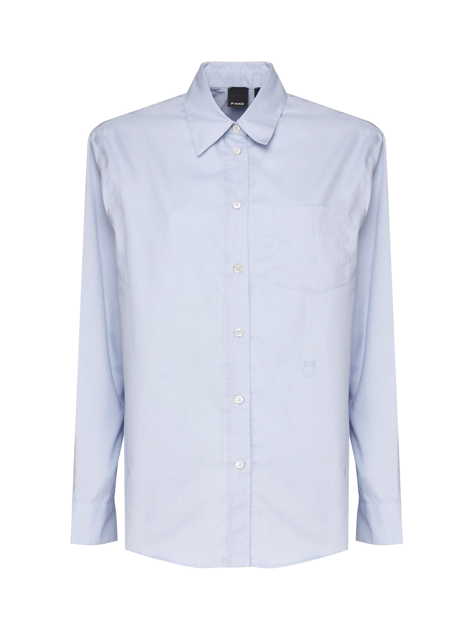 Shop Pinko Love Birds Embroidered Oxford Shirt In Blue