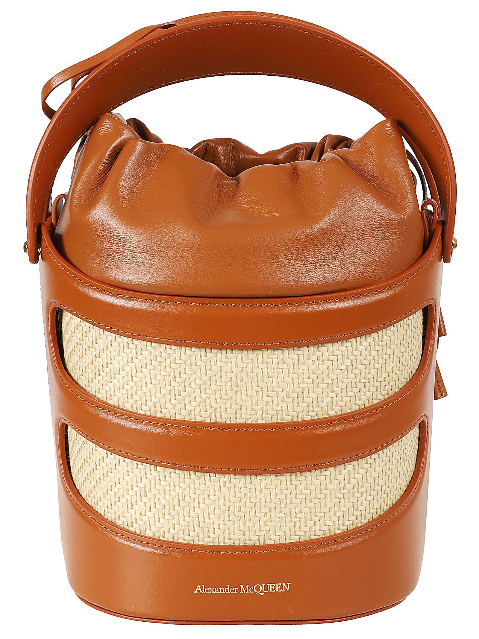 Shop Alexander Mcqueen The Rise Mini Bucket Bag In Tan/natural