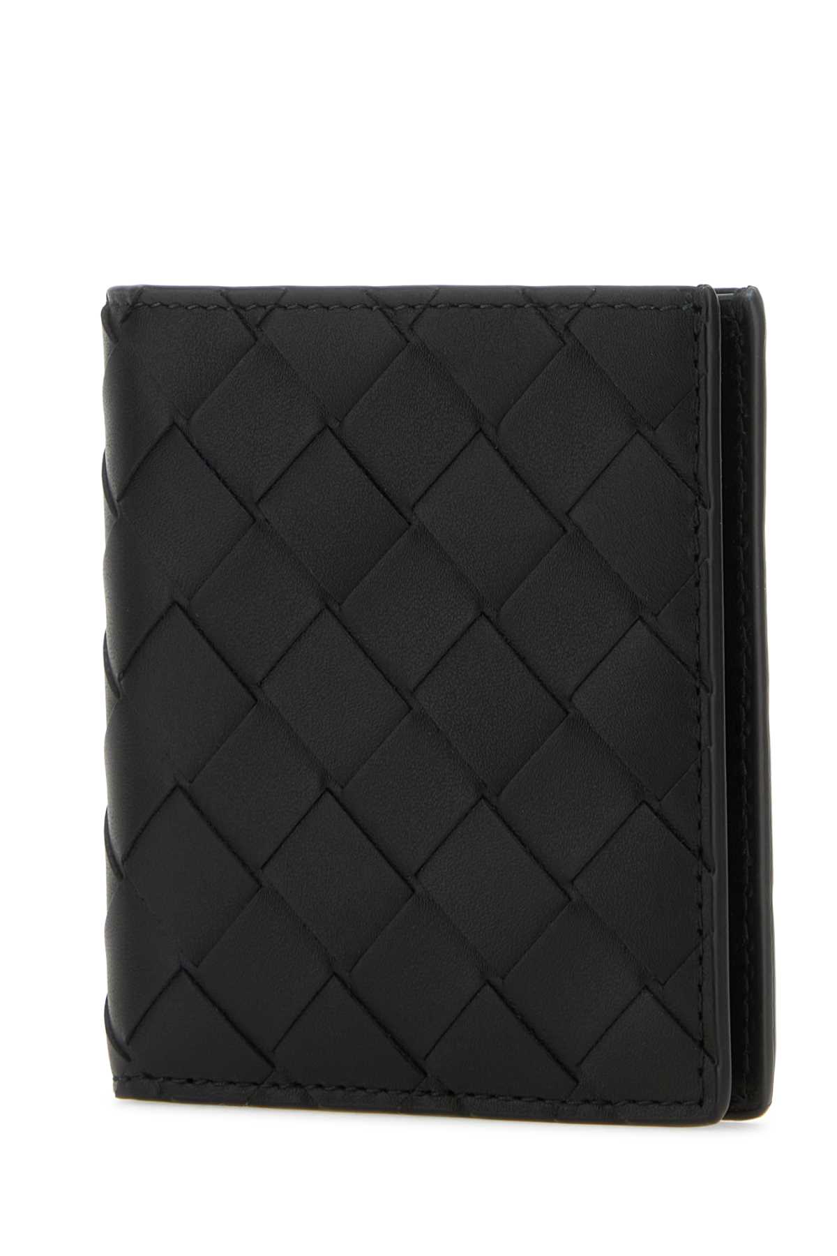 Bottega Veneta Black Leather Intrecciato Wallet In Blacksilver