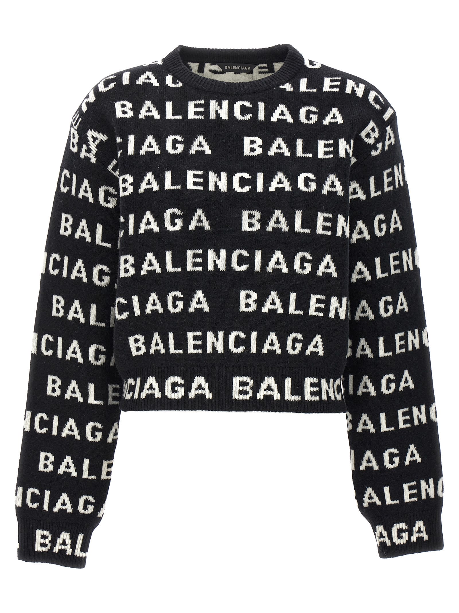 Shop Balenciaga All-over Logo Sweater In White/black