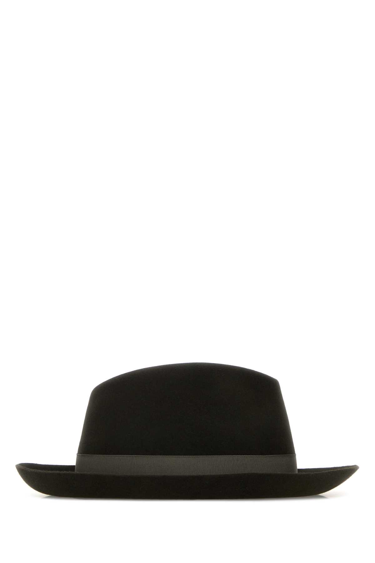 Borsalino Velour Hat With Wide Brim And Ribbon Band In Black