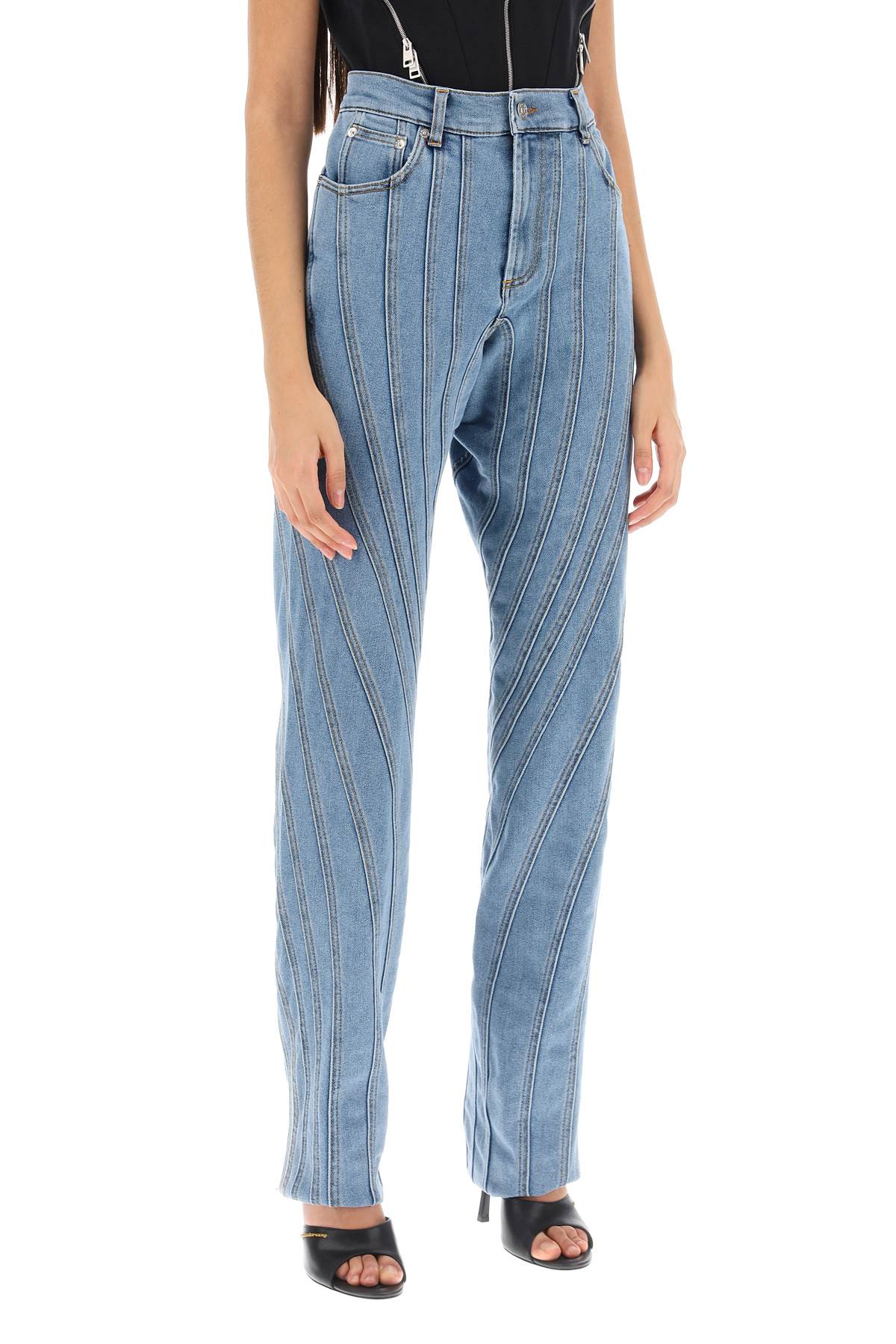 Shop Mugler Spiral Baggy Jeans In Medium Blue (blue)