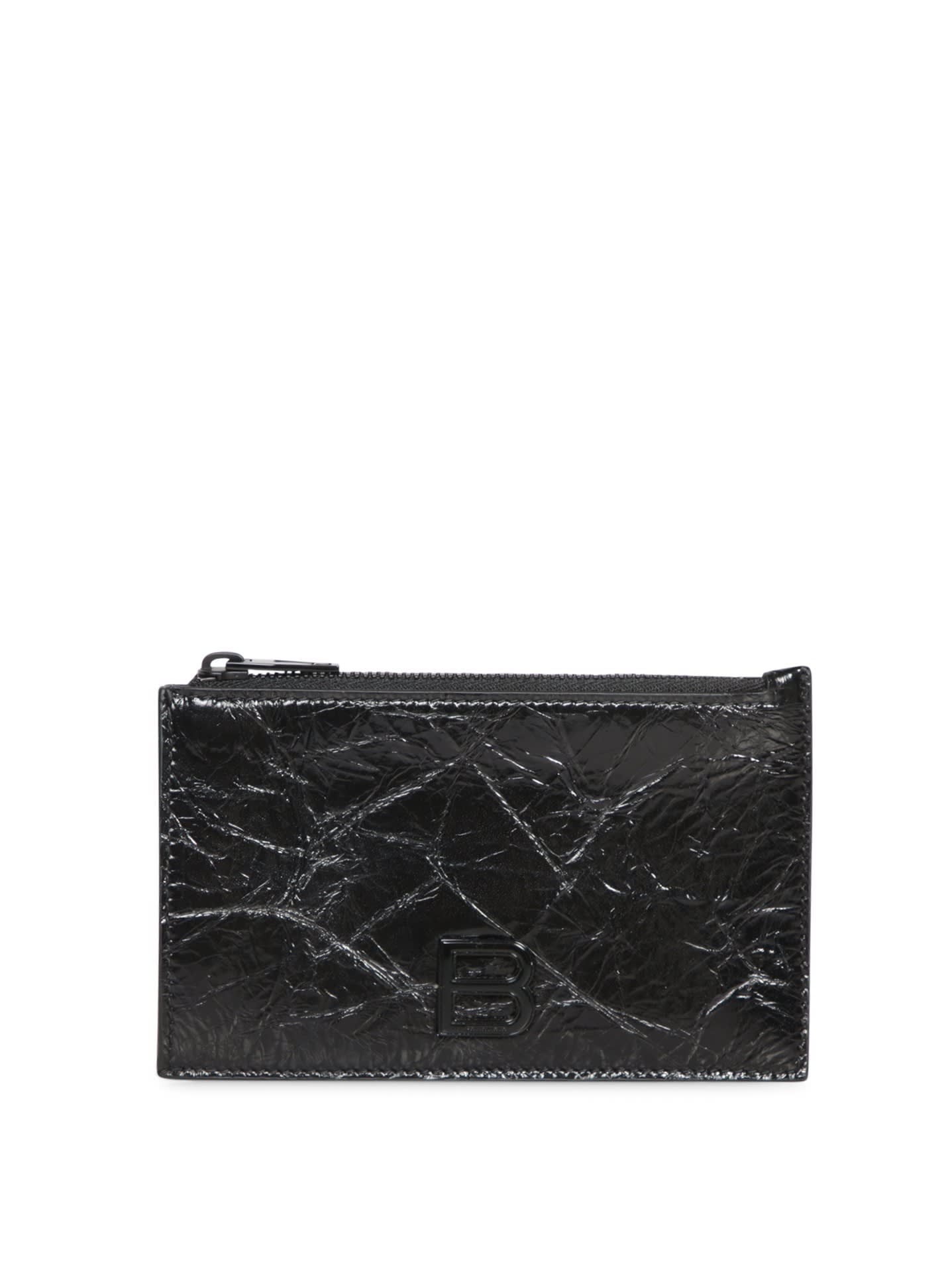 Balenciaga Crush Zipped Cardholder In Black