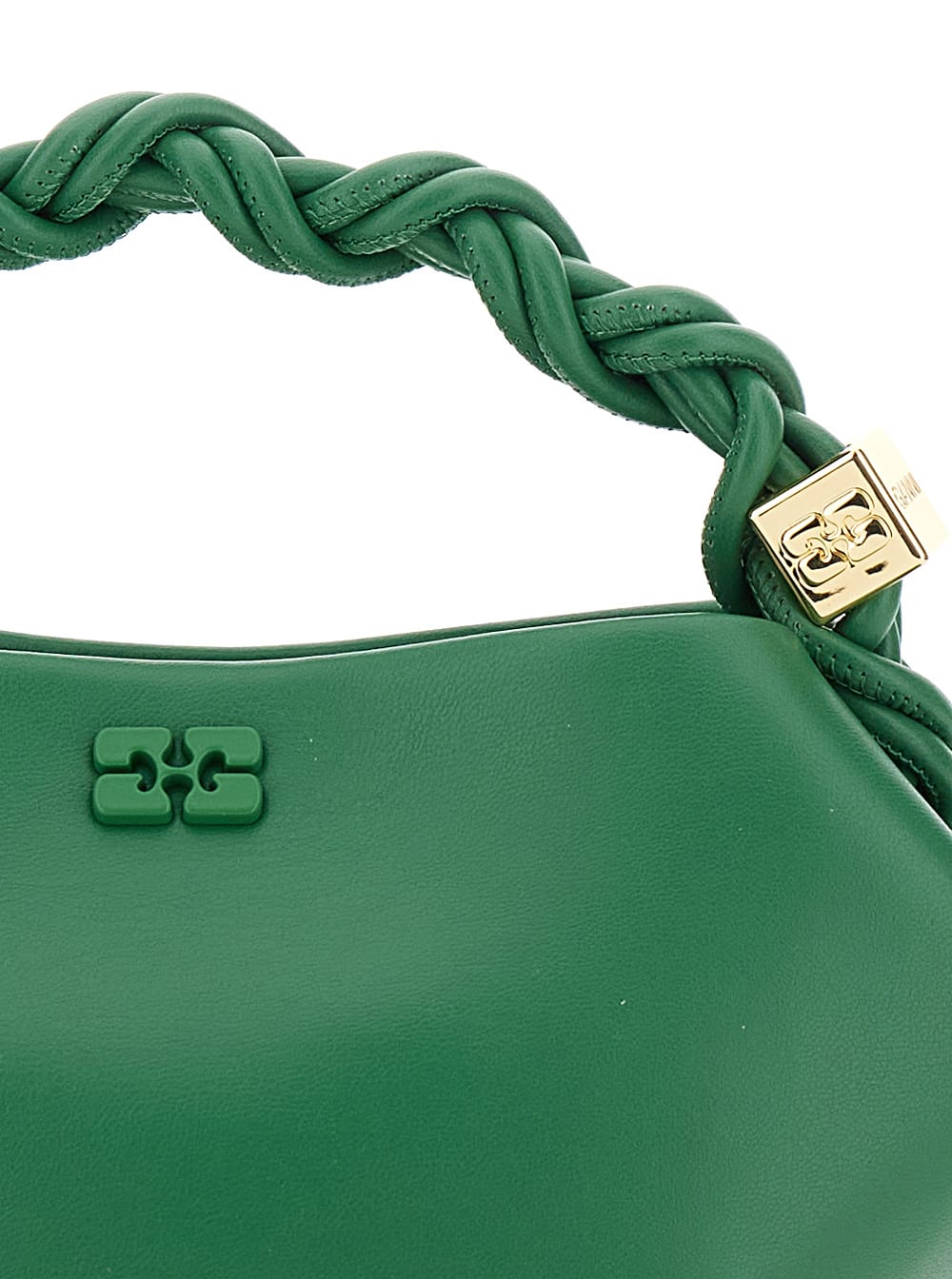 Ganni Bou Mini Green Handbag With Butterfly Logo And Braided Handle In Leather Woman In Green