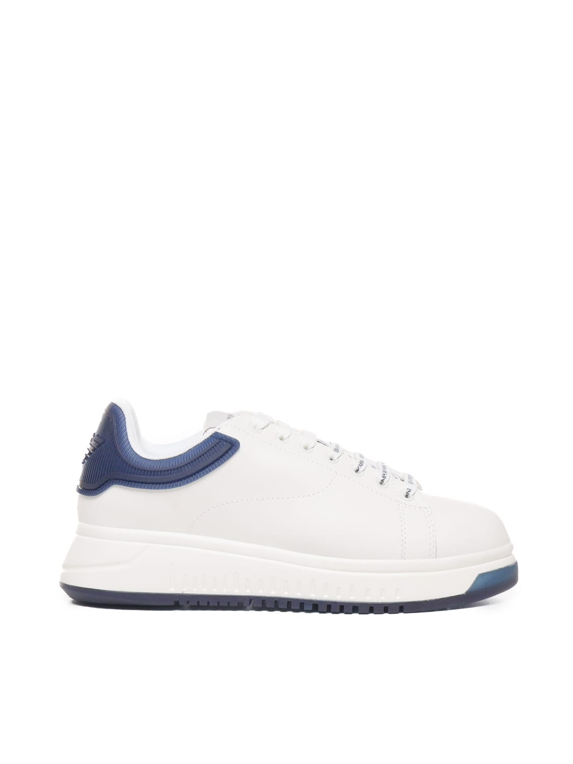 Shop Emporio Armani Sneakers With Contrasting Rivet In White, Blue