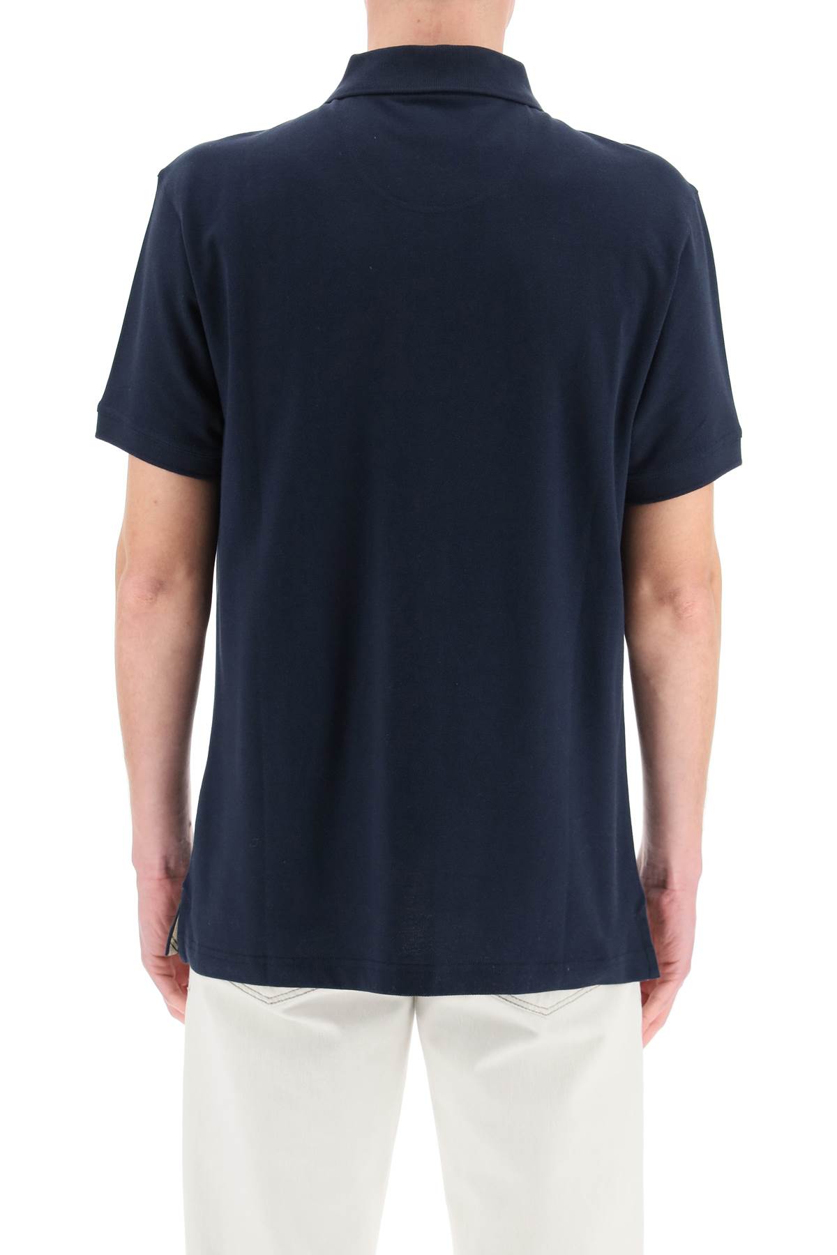 Shop Barbour Tartan-trim Polo Shirt In Navy (blue)