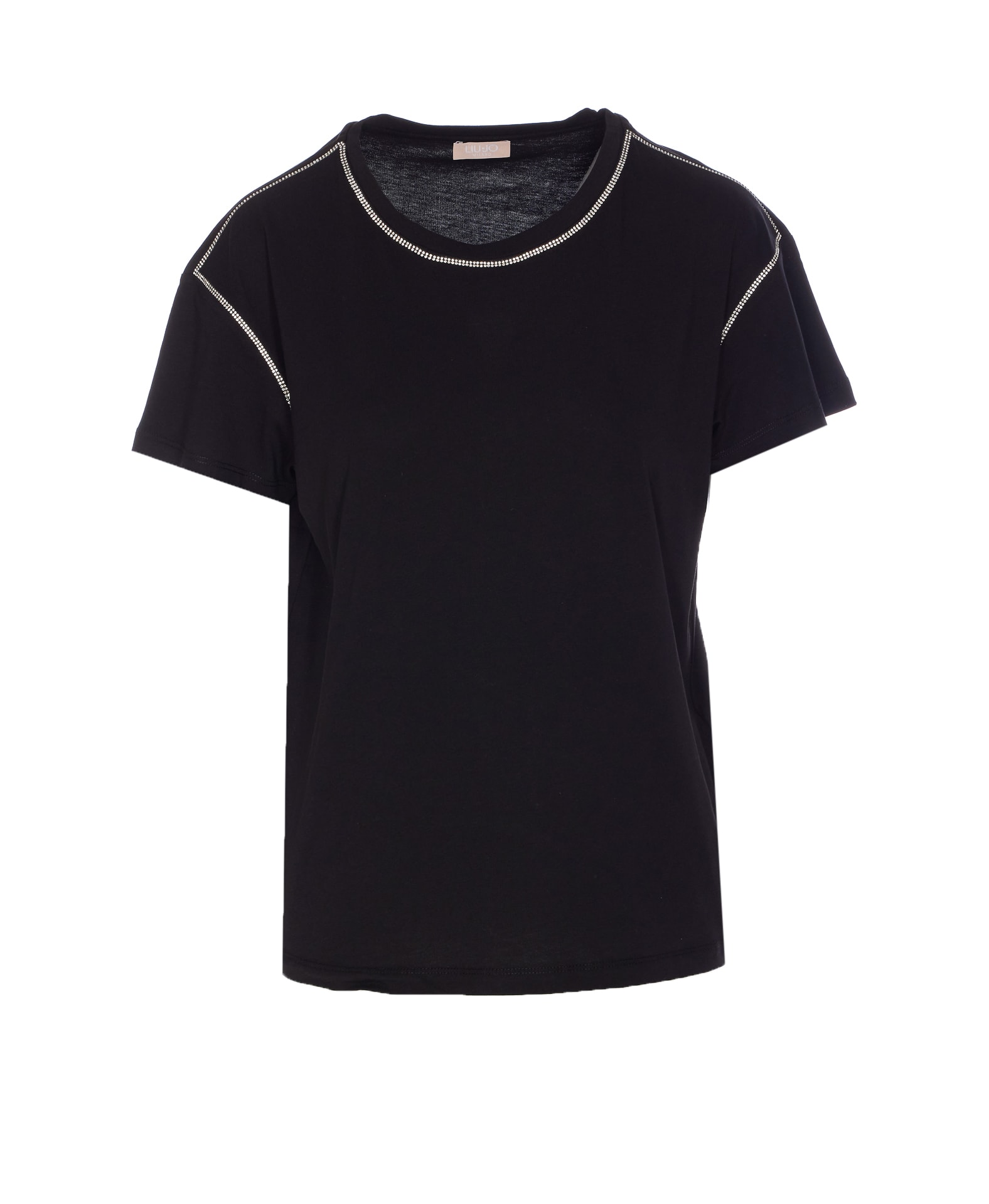 Liu •jo Black T-shirt Embellished With Rhinestones In Black