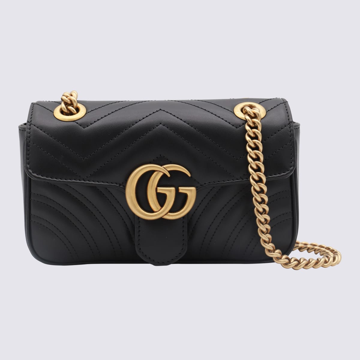 Gucci Black Leather Mini Gg Marmont Crossbody Bag