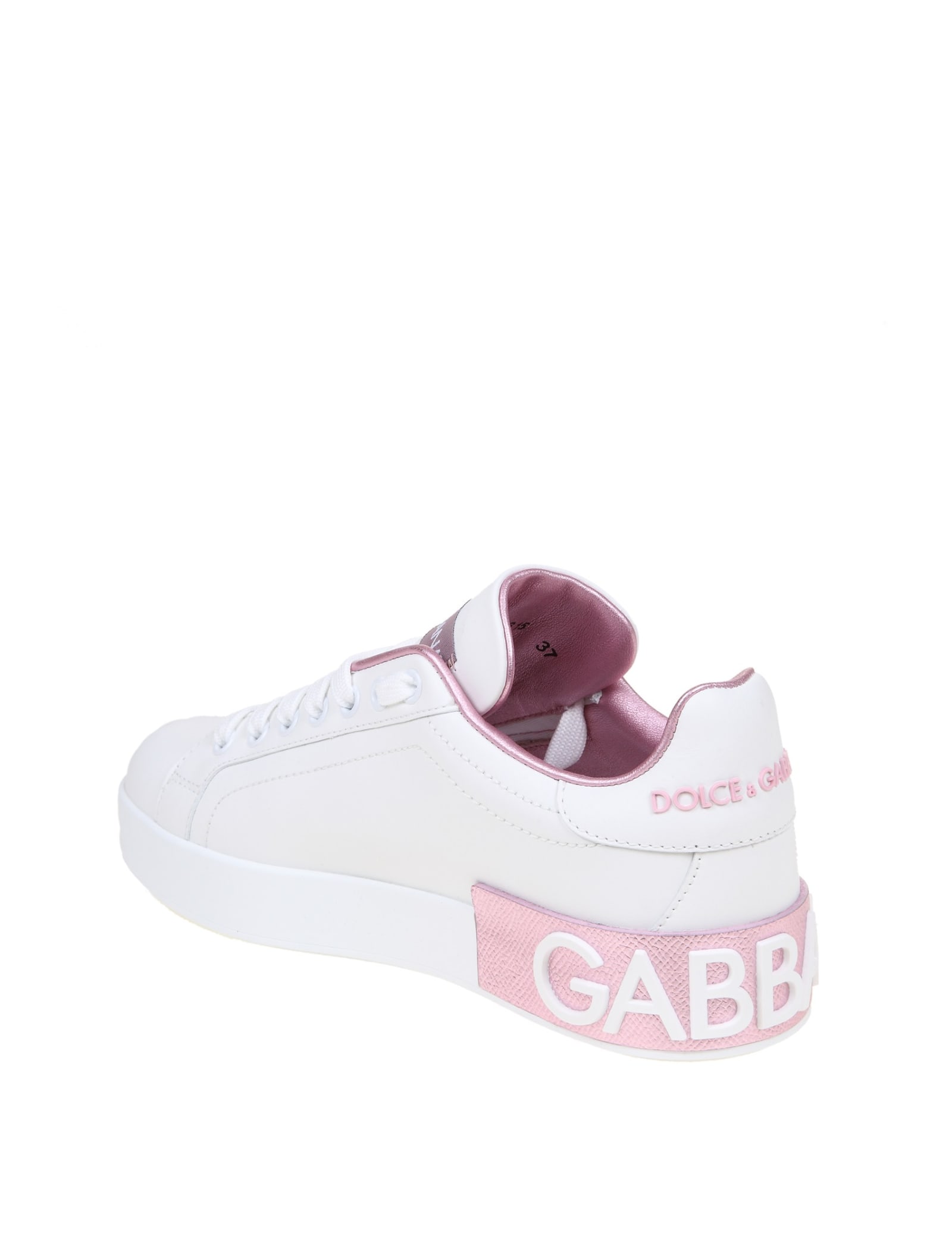 Shop Dolce & Gabbana Portofino Sneakers In White Leather In White/pink