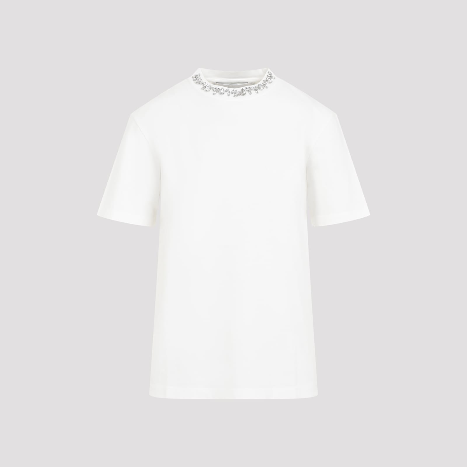 Golden Goose White Crewneck T-shirt With Rhinestone Embellishments On The Collar And Logo Detail On The Rear In White