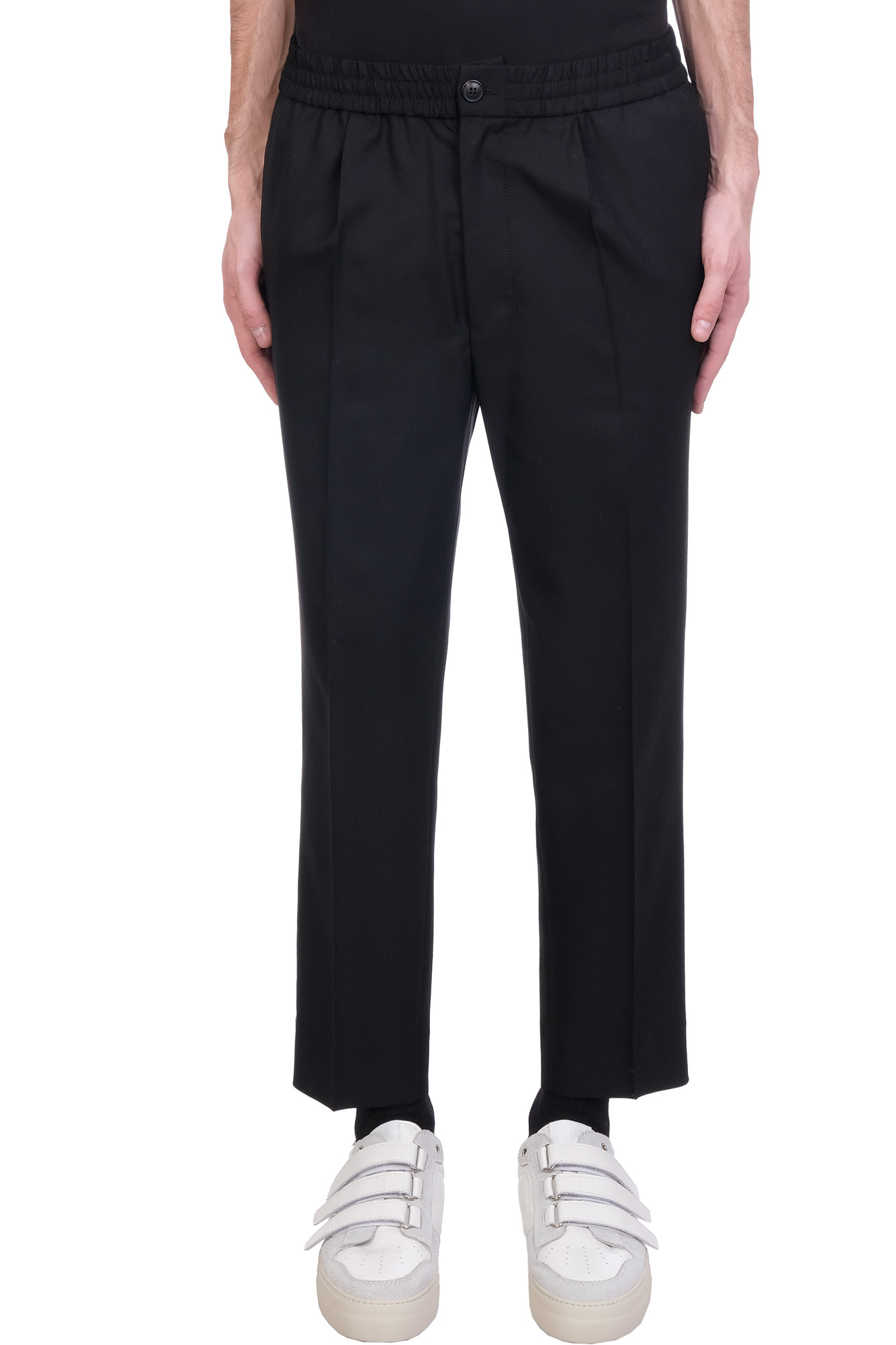 Ami Alexandre Mattiussi Ami Cropped Elasticated Waist Trousers In Nero