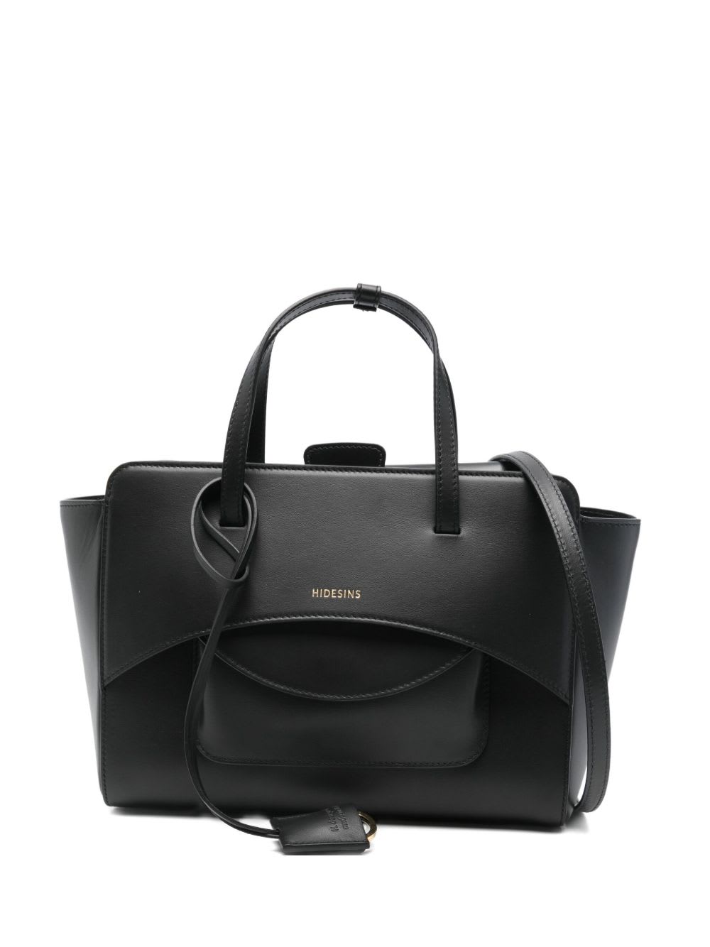 Hidesins Flap Medium Leather Tote In Black