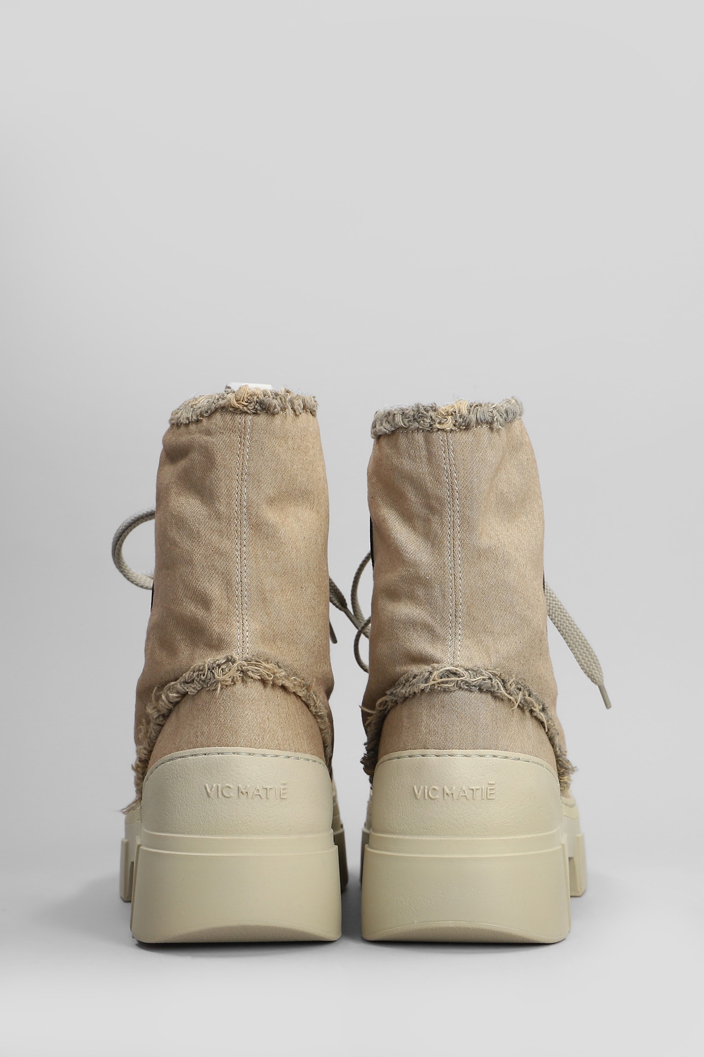 Shop Vic Matie Denim-enzini 305-355 Combat Boots In Beige Fabric