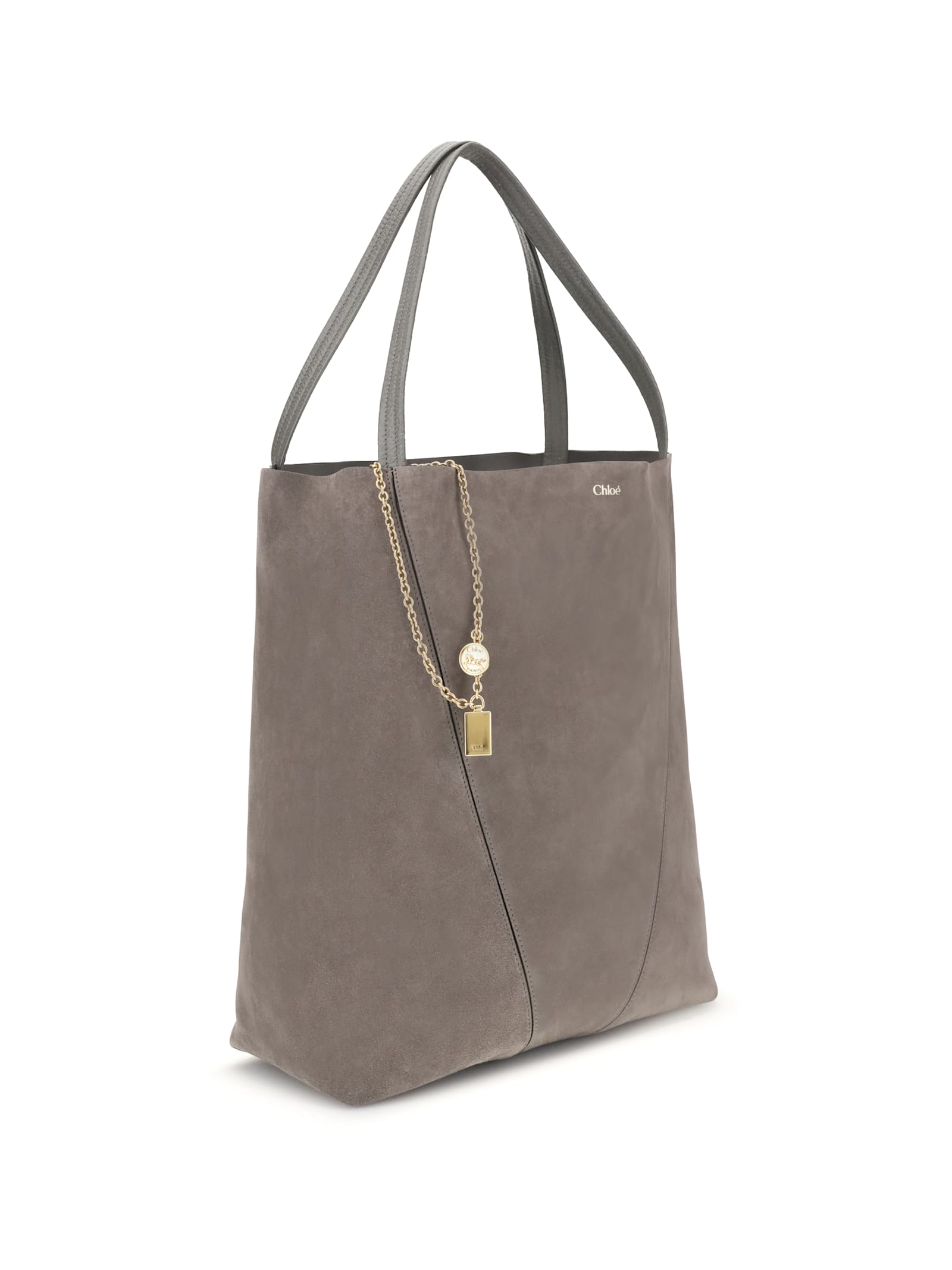 Chloé Spin Suede Tote Bag In Gray