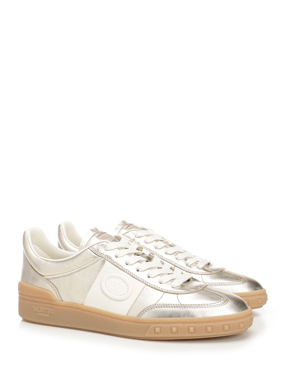 Valentino Garavani Upvillage Panelled Metallic Leather Sneakers In Beige