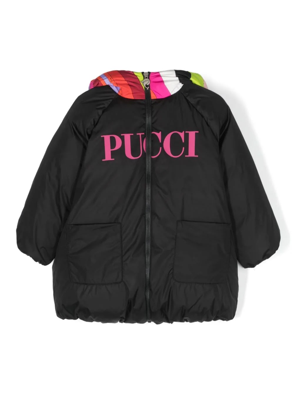 Pucci Kids' Reversible Down Jacket With Print In Black