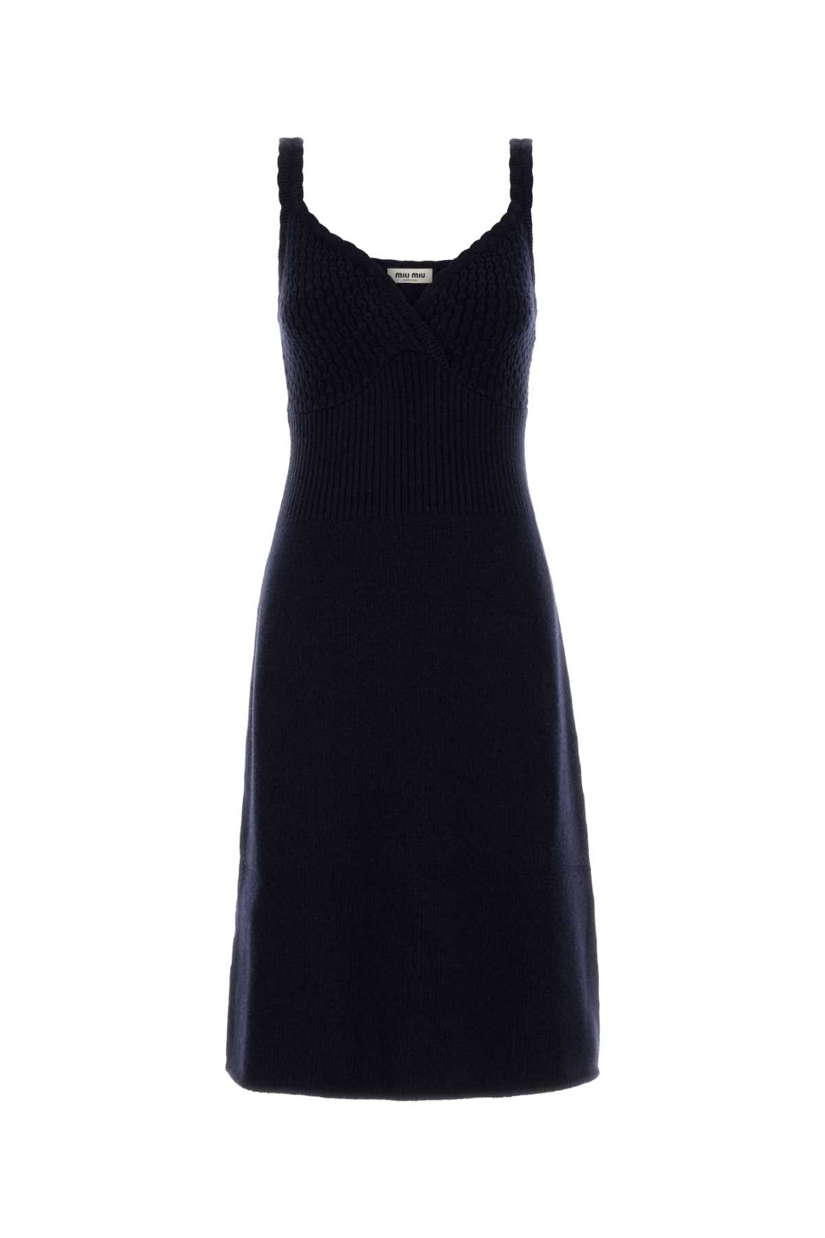 Miu Miu Navy Blue Wool Dress In Blue