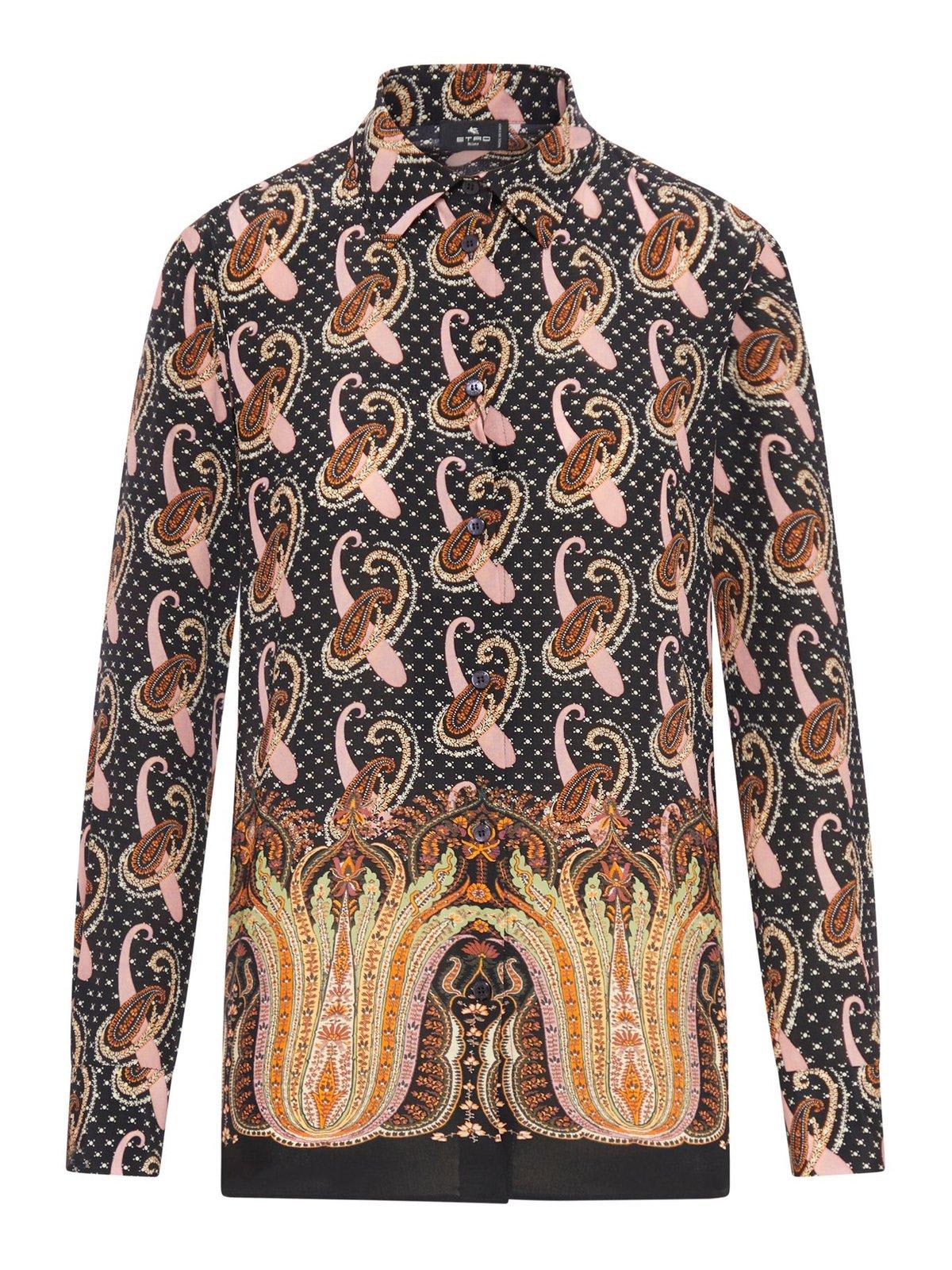 Shop Etro All-over Patterned Long-sleeved Shirt In Nero