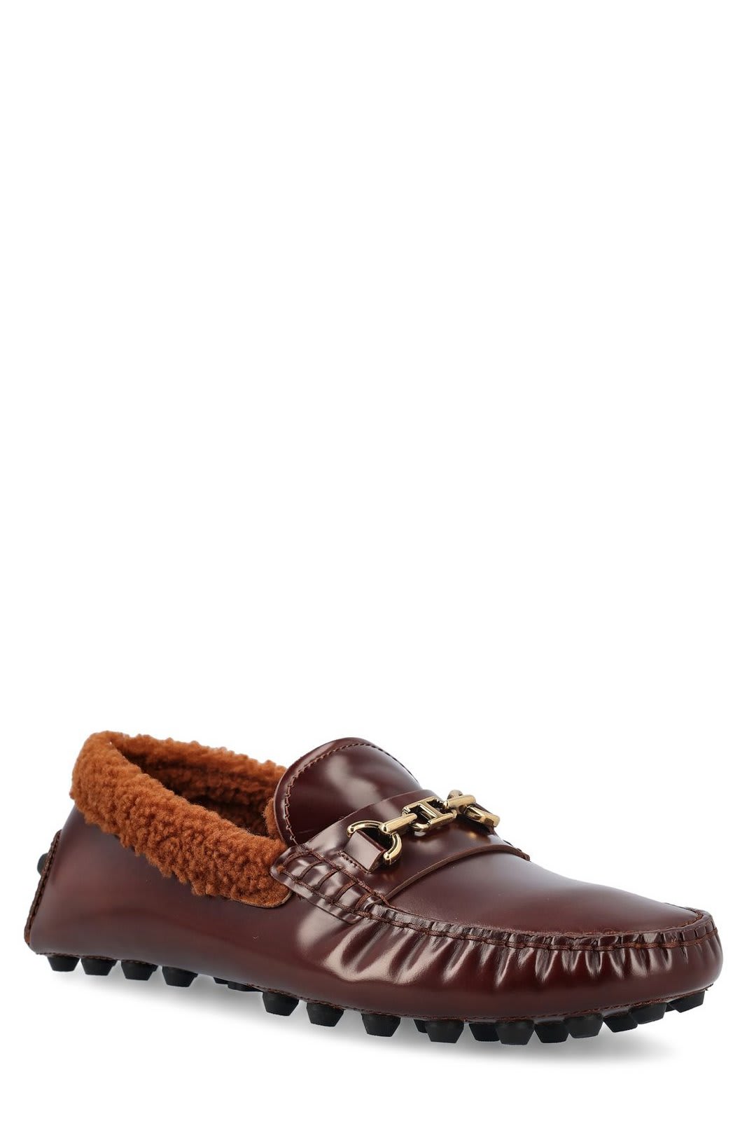 Shop Tod's T Plaque Round Toe Loafers In Brandy