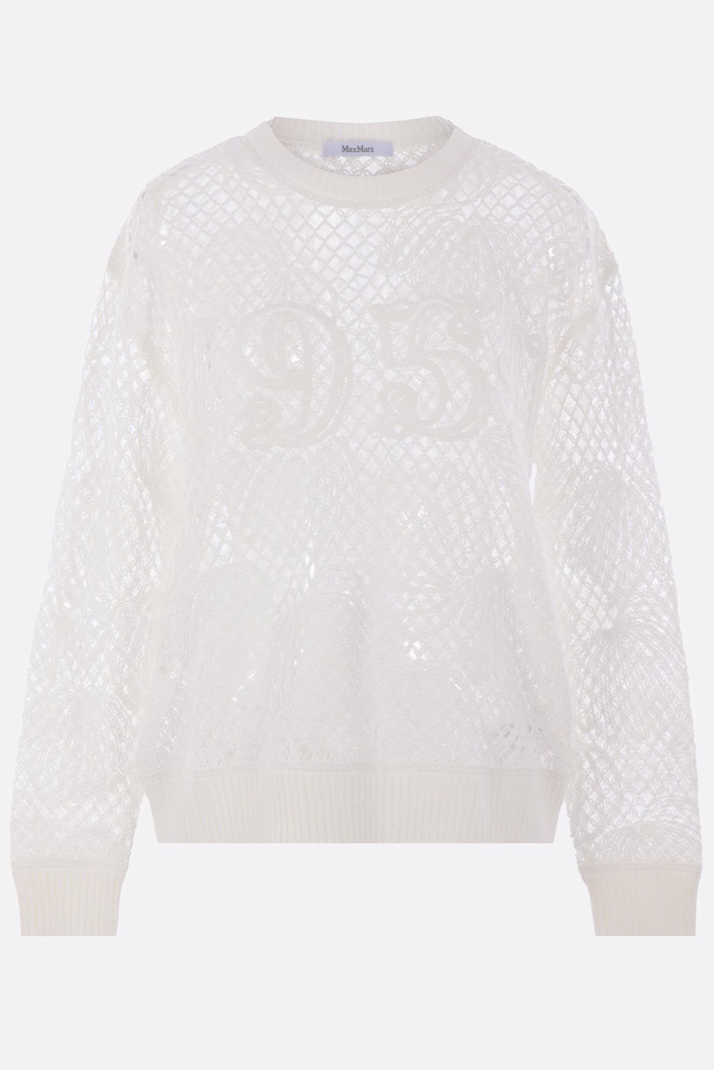 Max Mara Open-knit White Sweater With Textured Detail In Brown