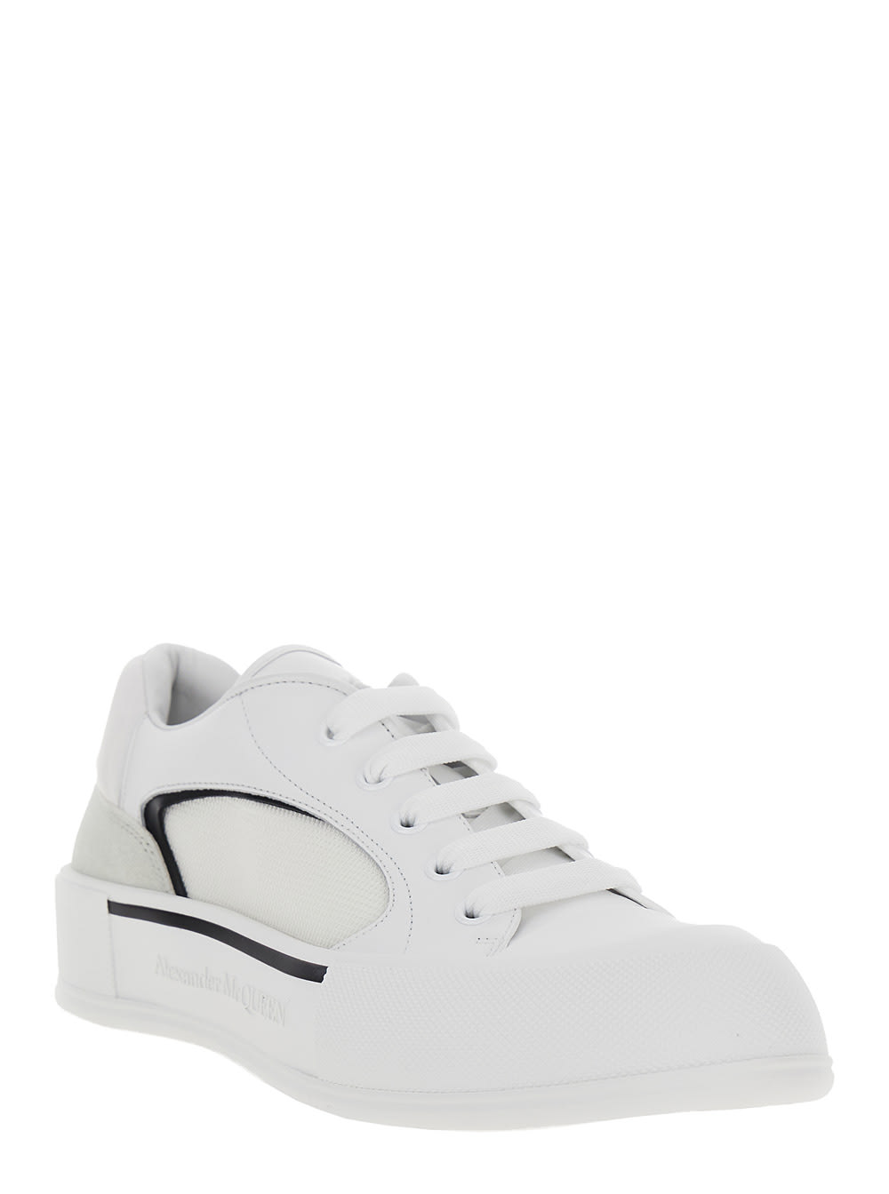 Shop Alexander Mcqueen Cruis White Low Top Sneakers With Logo Detail In Leather And Fabric Man