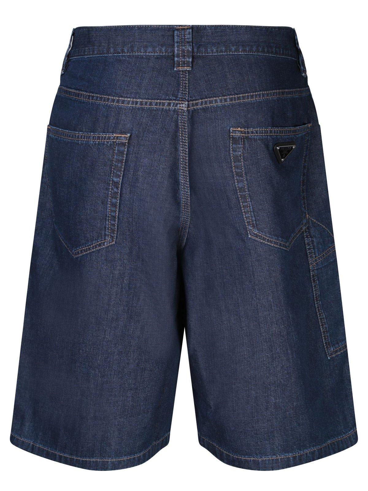 Shop Prada Triangle-logo Denim Shorts In Bleu