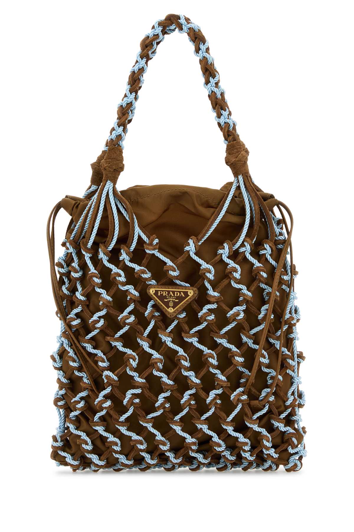 Prada Two-tone Mesh Shoulder Bag Dual Handles In Brown