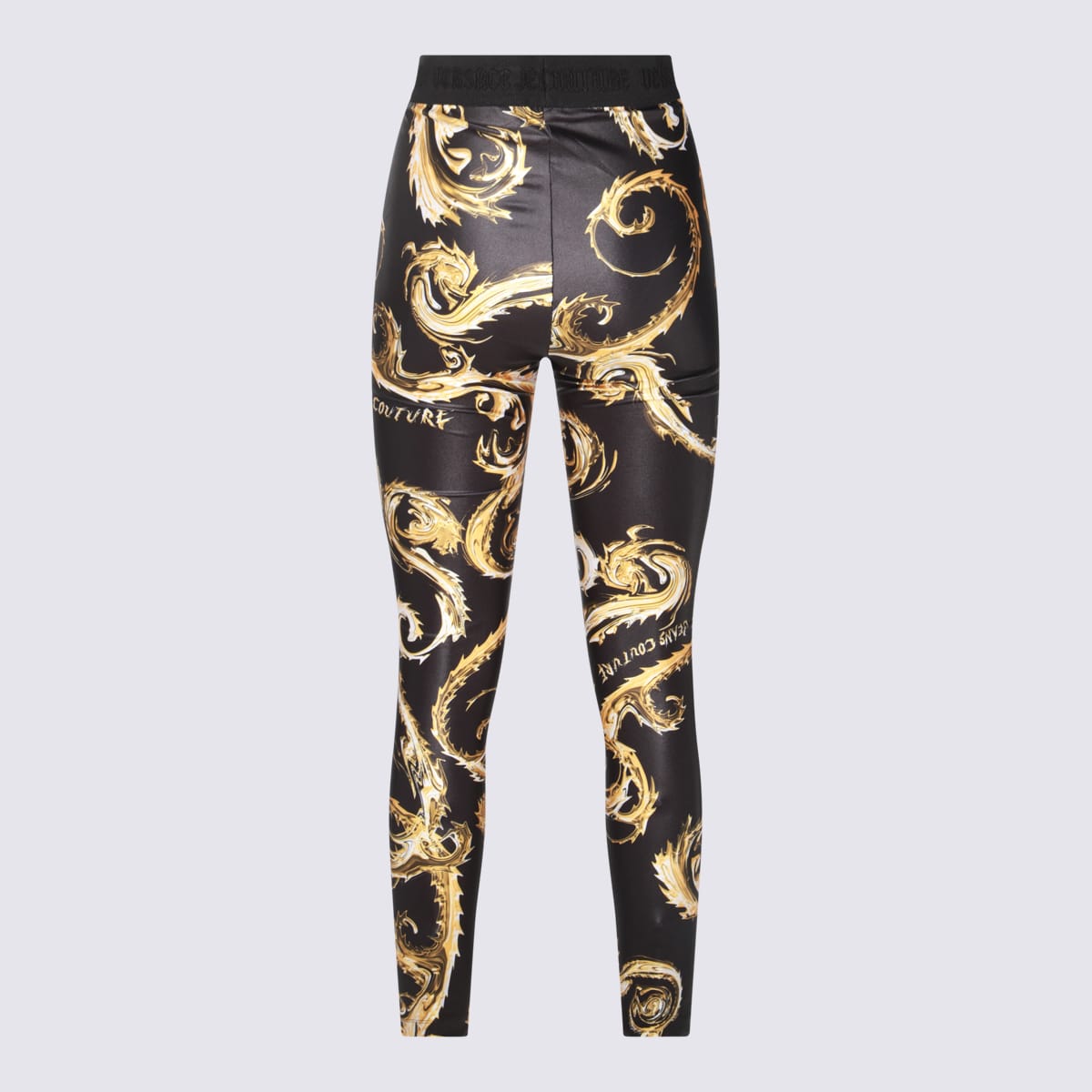 Shop Versace Jeans Couture Black And Gold Pants In Multicolour