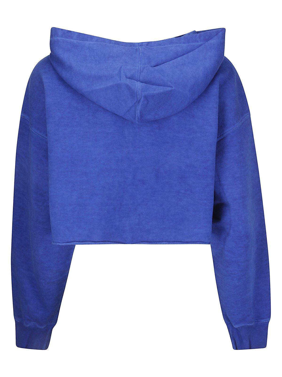 Shop Golden Goose Zip-up Drawstring Cropped Hoodie In Sapphire