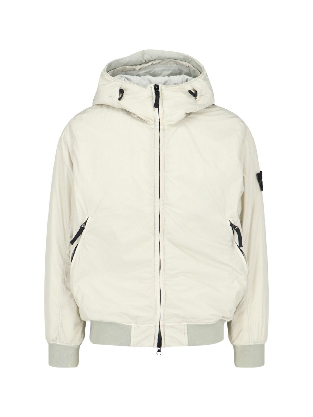 Shop Stone Island Logo Patched Rib Hem Zipped Windbreaker In Plaster