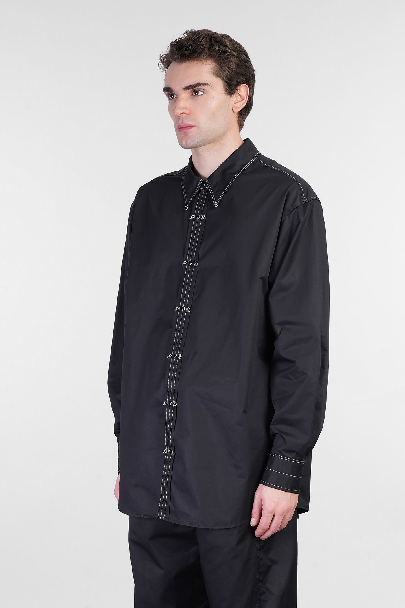 Lemaire Embellished Cotton Satin Shirt In Black