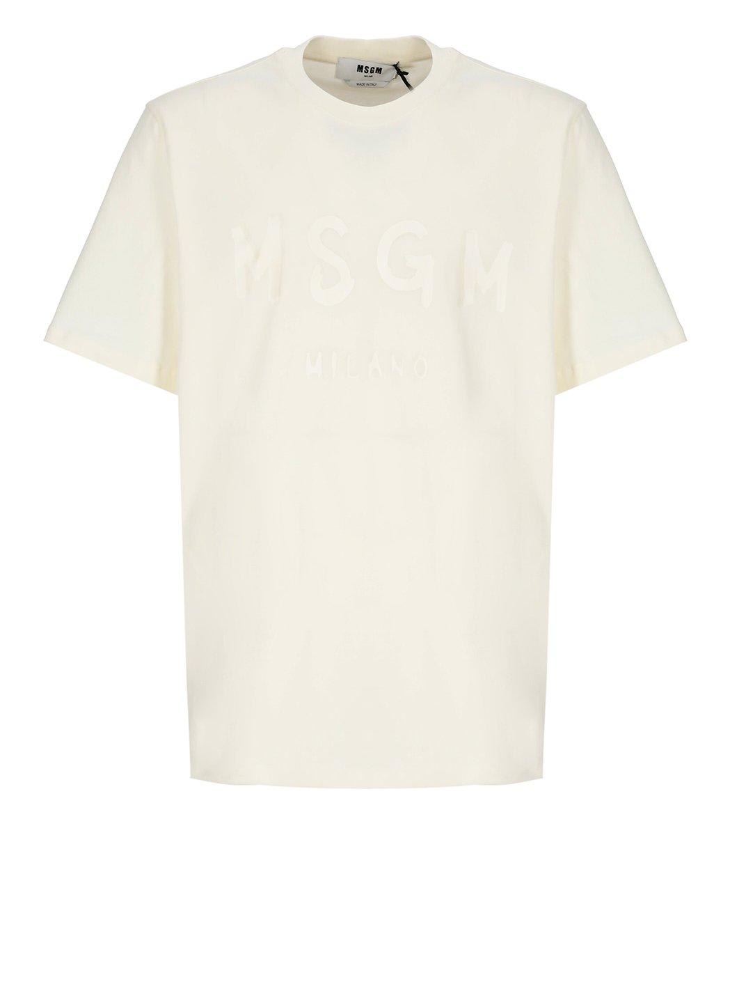 Msgm Logo Printed Crewneck T-shirt In Cream