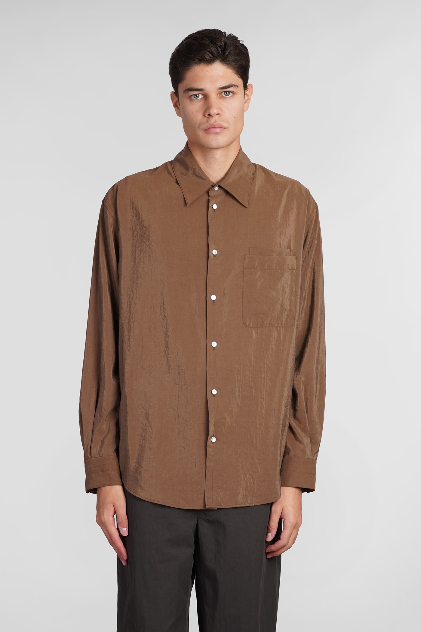 Shop Lemaire Shirt In Brown Silk