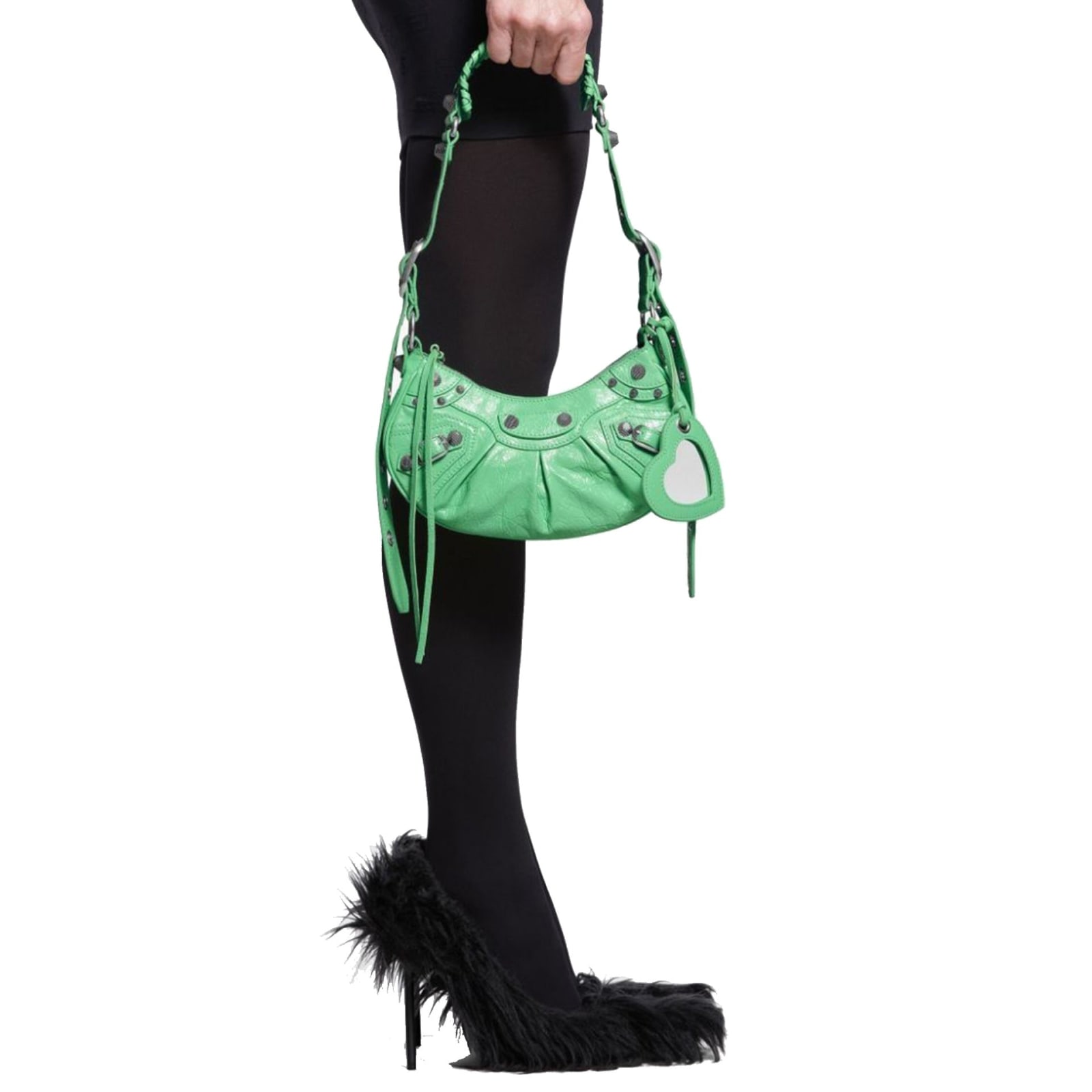 Shop Balenciaga Le Cagole Xs Leather Shoulder Bag In Green