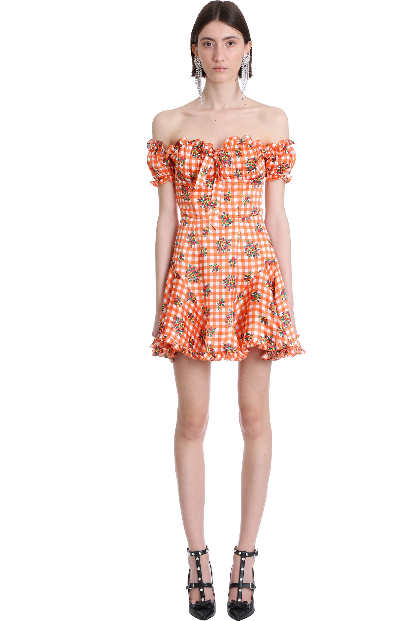 Alessandra Rich Dress In Orange Silk