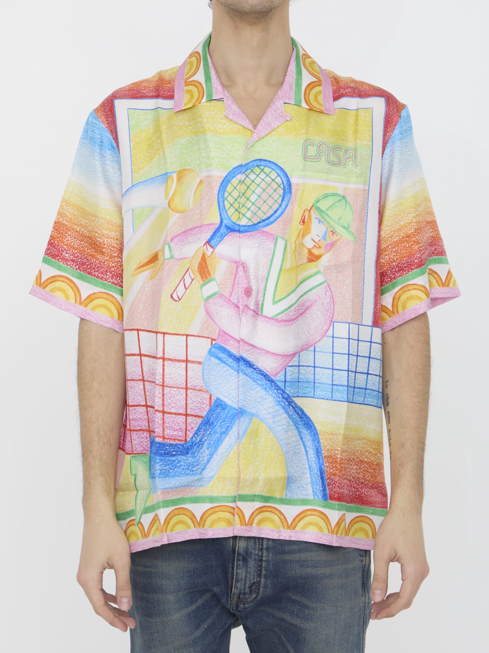 Shop Casablanca Crayon Tennis Player Shirt In Multicolor
